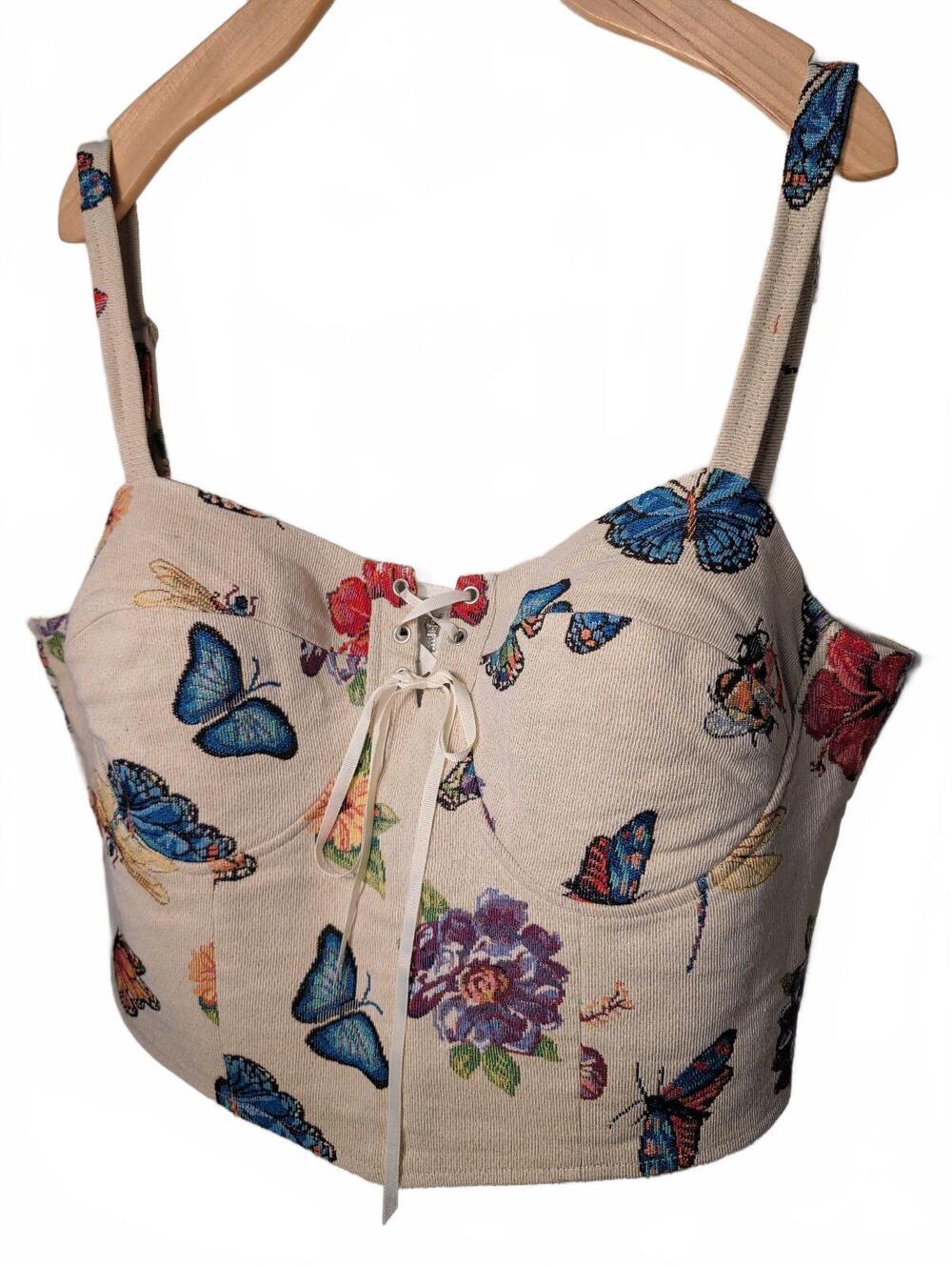 Cider Cosette Top Womens Sz 2XL Butterfly Floral Lace Up  Zip Back Sexy Coquette